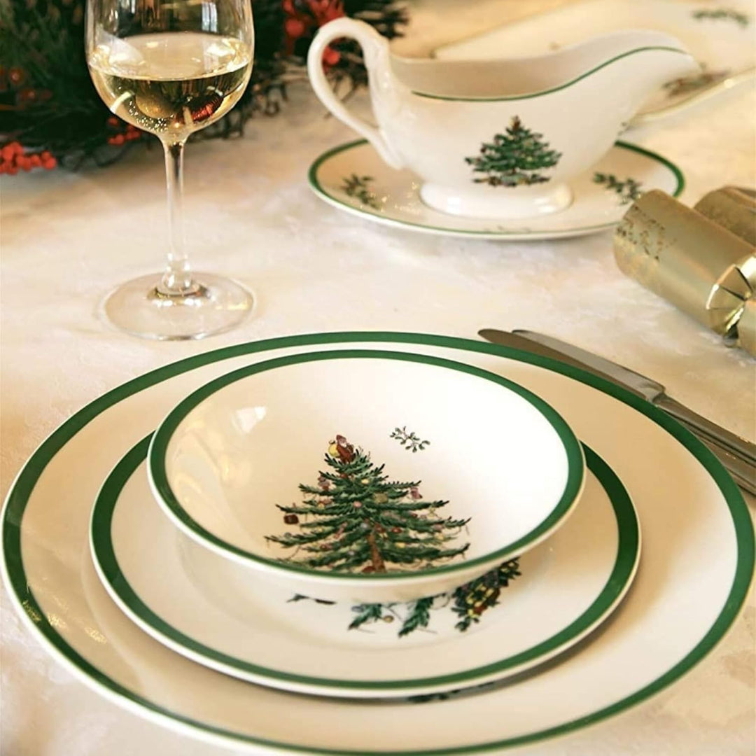 Spode Christmas Tree 25,4 cm Essteller-Set mit 4 Stück – Geschirr im Weihnachtsdesign (grün)