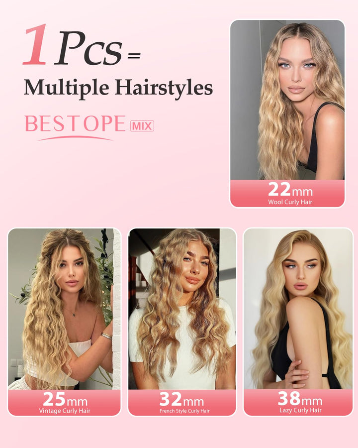 4 In 1 Einstellbar Welleneisen für Haare - 22/25/32/38mm Lockenstab für Beach Waves/Natürlich Wellen