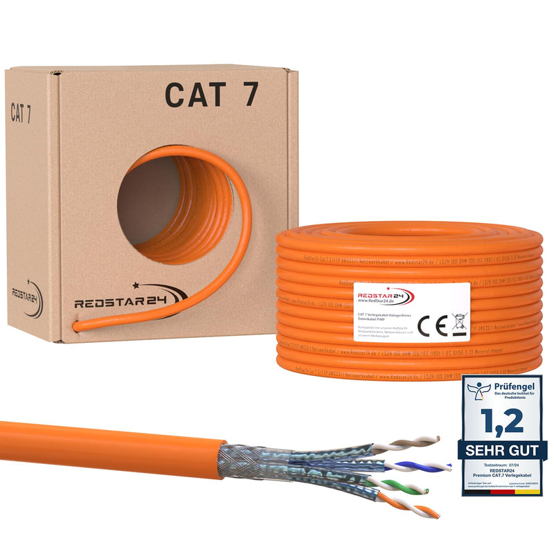 RedStar24 CAT 7 Verlegekabel 50m Netzwerkkabel Datenkabel LAN CAT7 Kabel Kupfer Installationskabel C