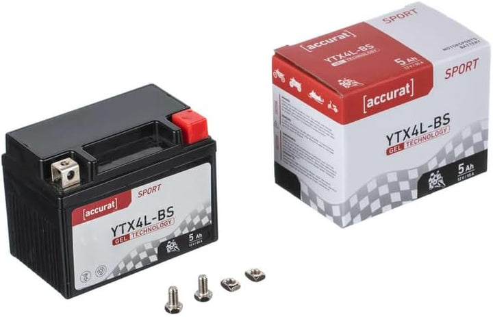 Accurat Motorradbatterie YTX4L-BS - 12V, 5Ah, 55A, zyklenfest, wartungsfrei, Gel - Starterbatterie,