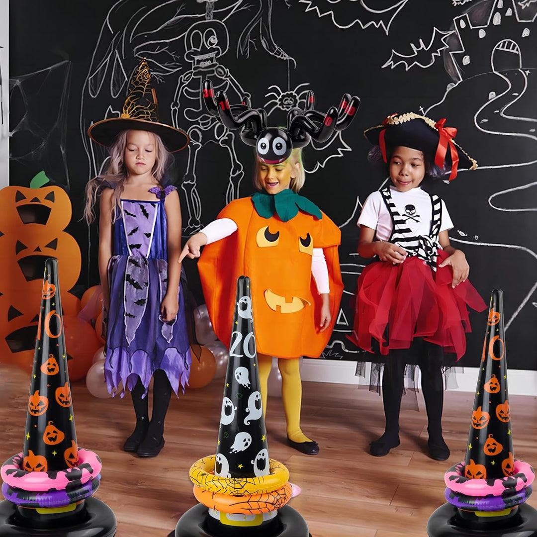 WOFEU Halloween Ringwurfspiele,Aufblasbare Spinnen Hexenhut Ringwurfspiel für Kinder,Halloween Party