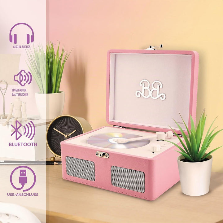 Lisciani – Barbie CD Player im Retro Design – Tragbar mit Kunstlederkoffer – Integrierter Lautsprech