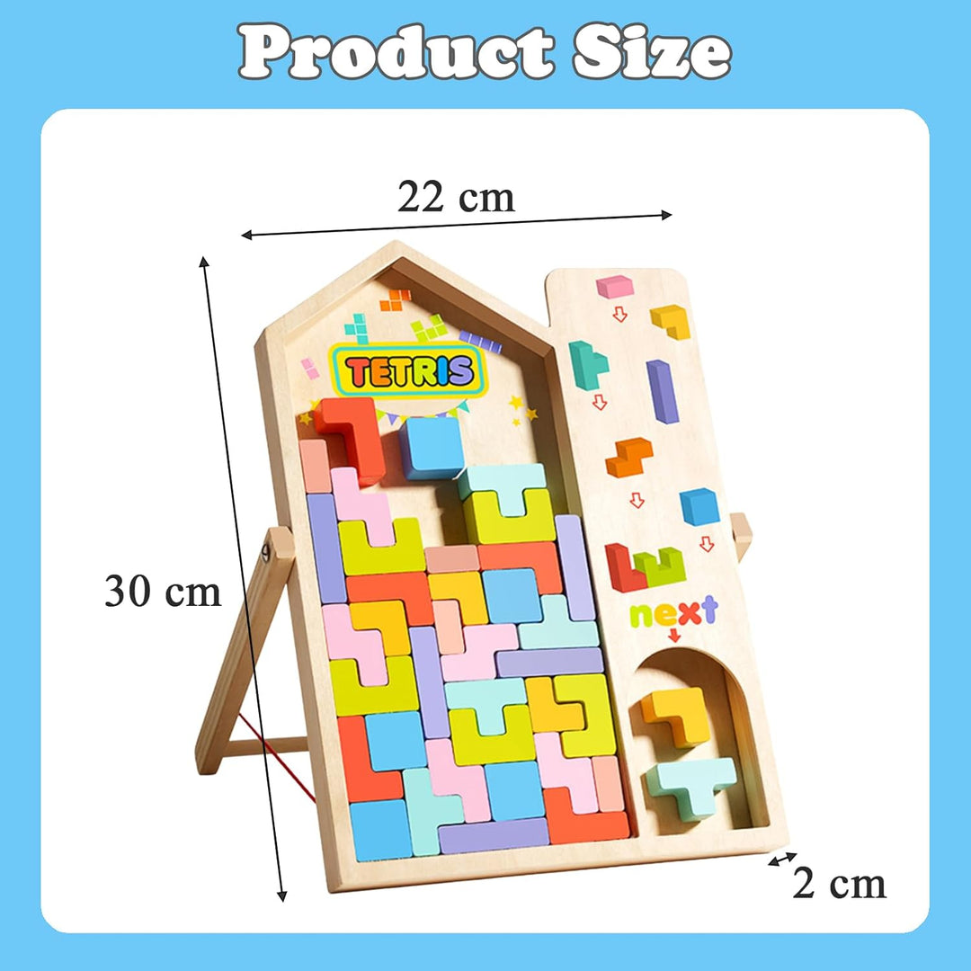 Montessori Tetris Holzspiel, Holz Tetris Stapelpuzzle mit Halterung, Eltern Kind Interaktives Holzpu