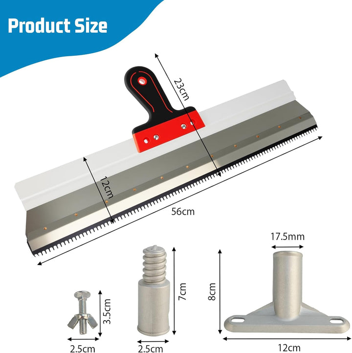 Flächenspachtel mit Stielhalter, Zahnspachtel tehrakel Gezahnt 56cm, Grossflächenrakel Trockenbau Sp