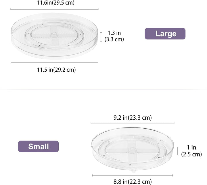 Puricon 2 Stück Drehplatte Küchen Organizer, Drehteller für Kühlschrank Drehscheibe, Transparent Dre