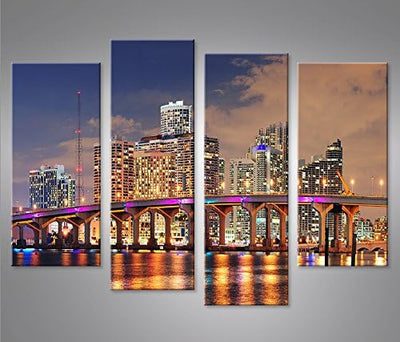 islandburner Bild Bilder auf Leinwand Miami V3 Florida Beach Skyline 4er XXL Poster Leinwandbild Wan