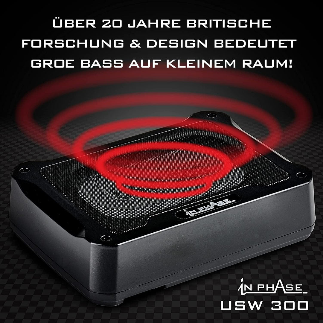 In Phase Car Audio USW300 300 W Ultraflaches, kompaktes aktives Subwoofersystem für den Untersitz, A