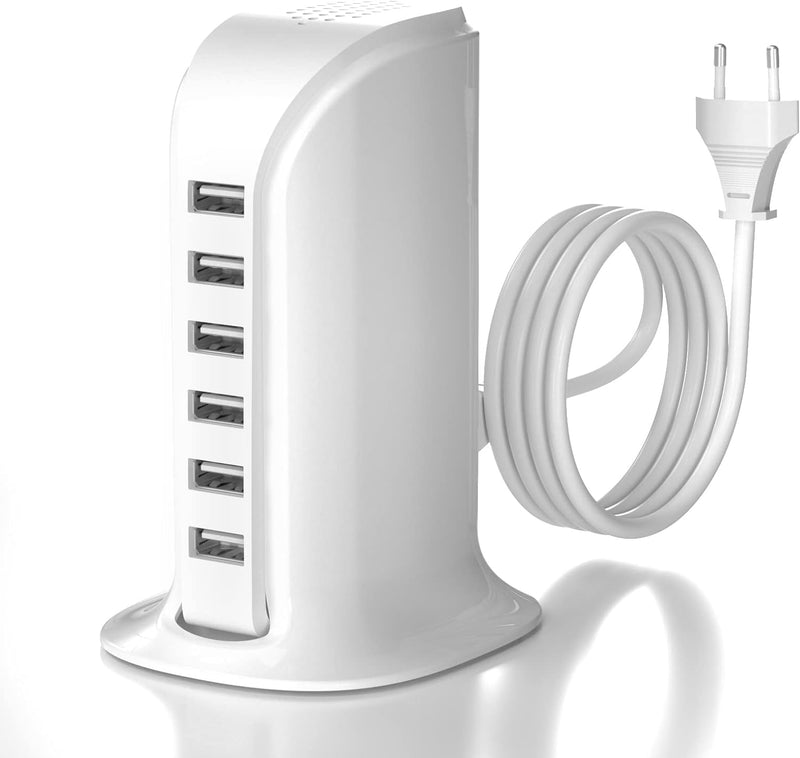 POANES 50W USB Ladegerät Mehrfach 6 Port USB Netzteile Handy Ladestation Weiss Steckdose für iPhone