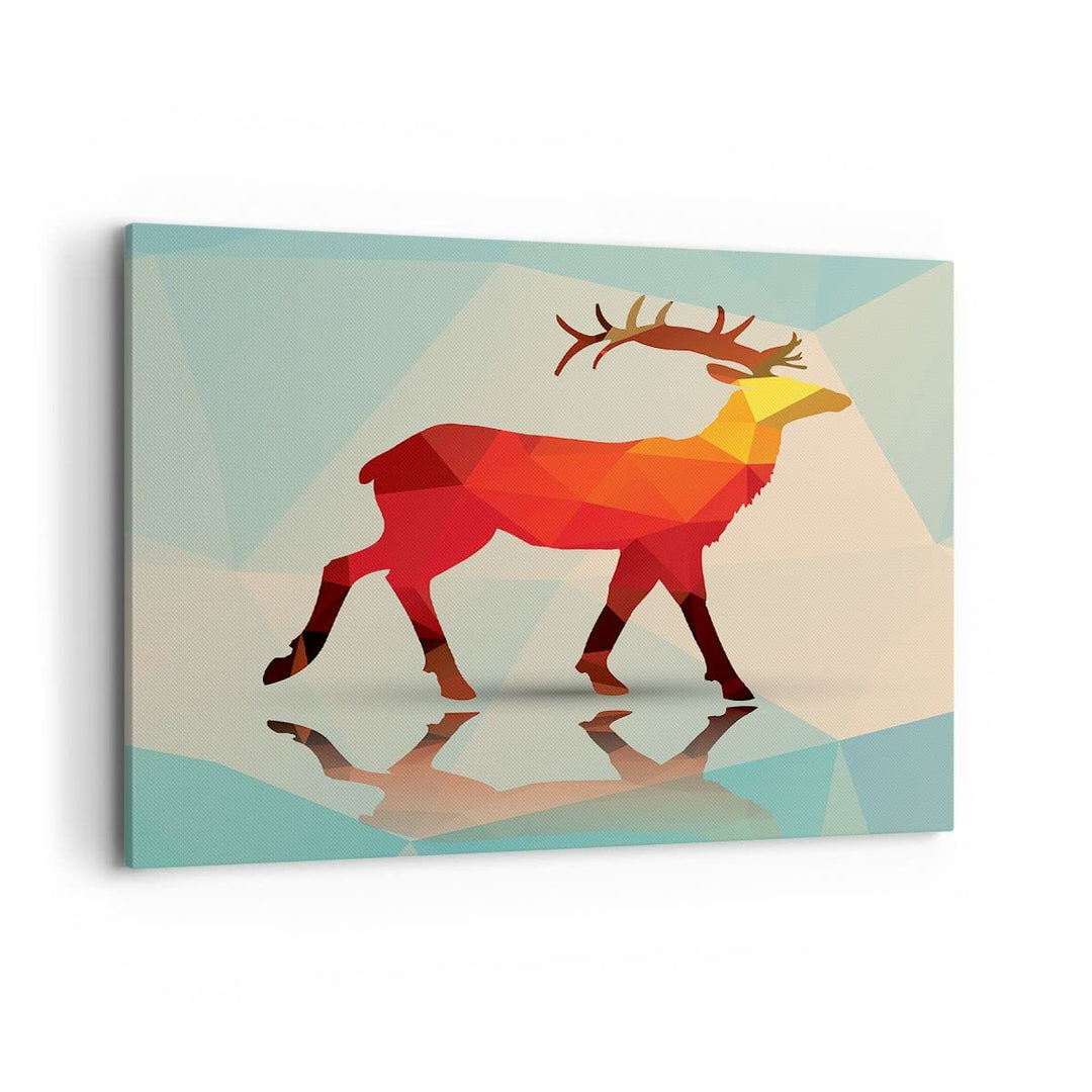 Bilder auf Leinwand 100x70cm Leinwandbild Hirsch Illustration modern Grafik Gross Wanddeko Bild Schl