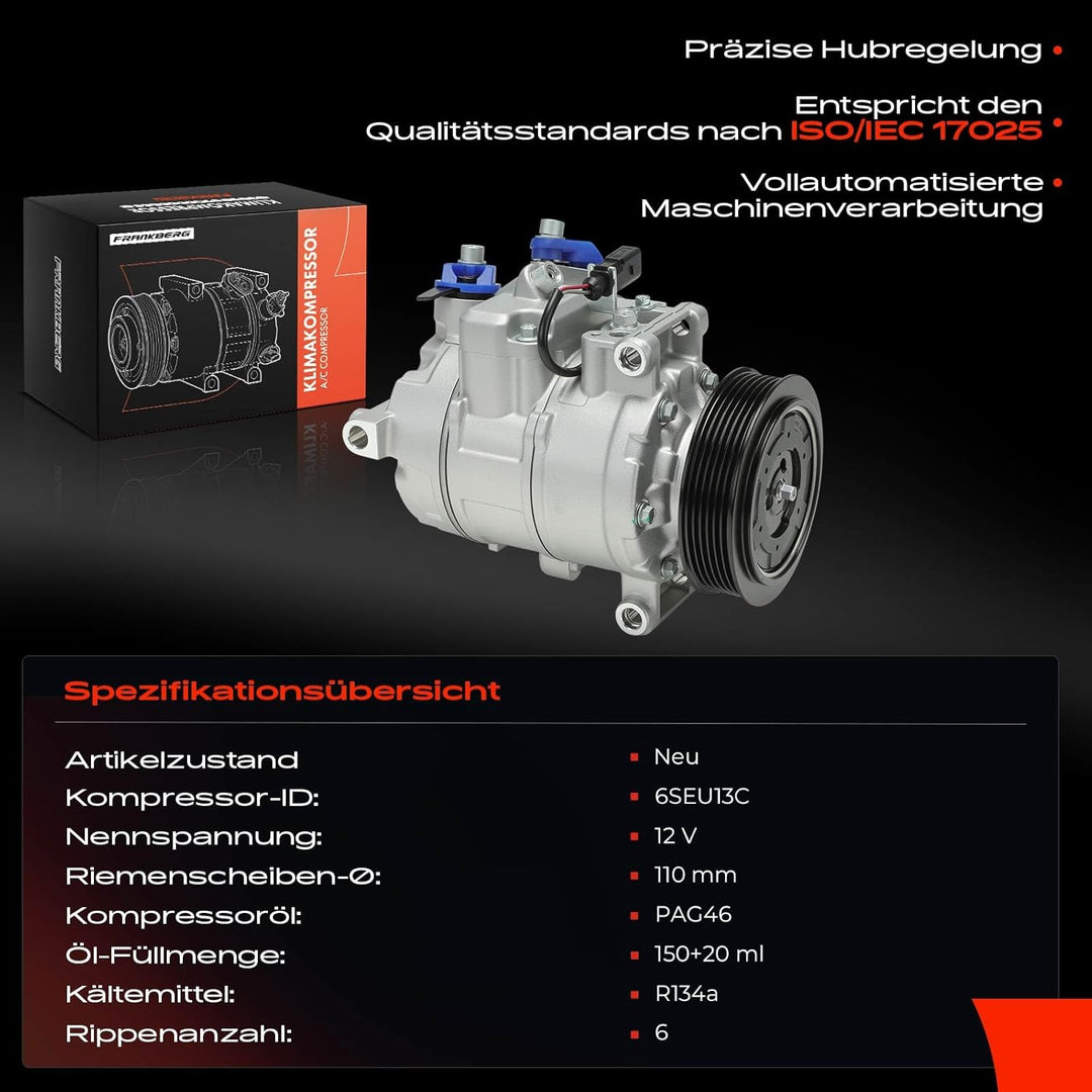 Frankberg Klimakompressor Klimaanlage Kompatibel mit A1 8X 2010-2021 A3 8P 8V 2012-2021 Q2 GAB 2016-