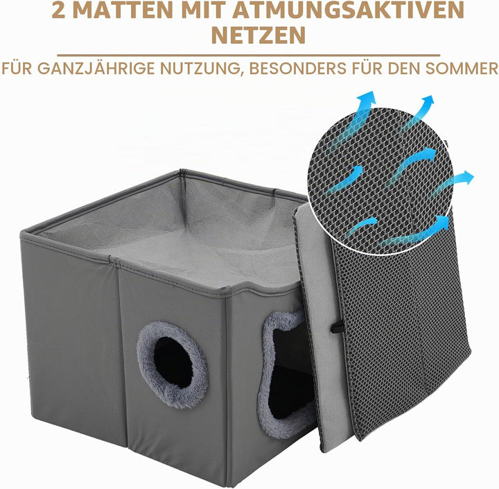 Katzenhaus, Doppellagiges Faltbares Katzenhaus mit Kratzbaum für Katzen, Kratzfestes Material, Wasch