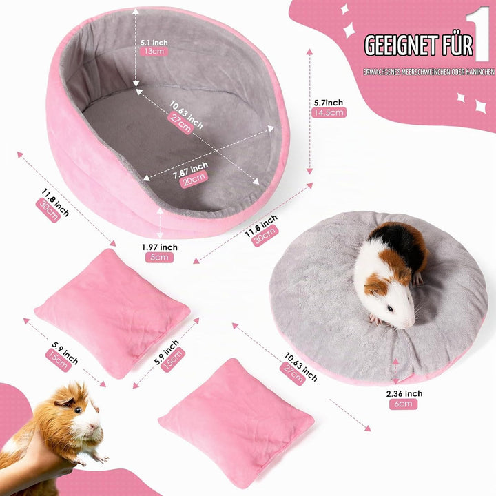 Meerschweinchen Bett, Meerschweinchen Sofa, abnehmbares Kissen, Runde Kuschelhöhle, Rosa und Ggrau,