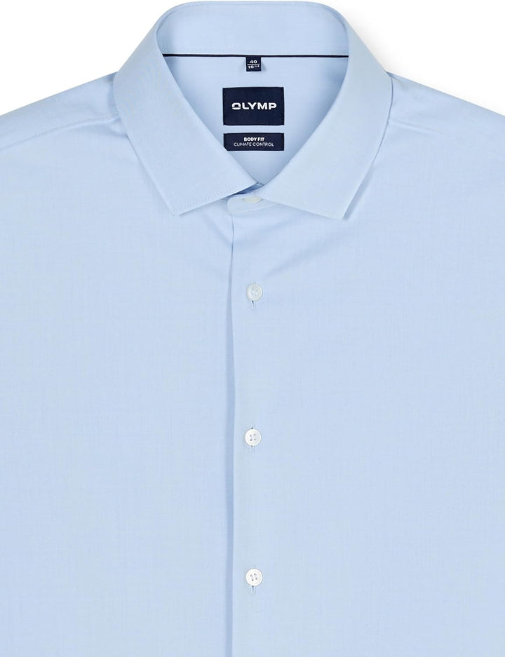 OLYMP Herren Businesshemd Langarm Level Five 24/Seven,Twill,Body fit,Modern Kent 38 Hellblau, 38 Hel