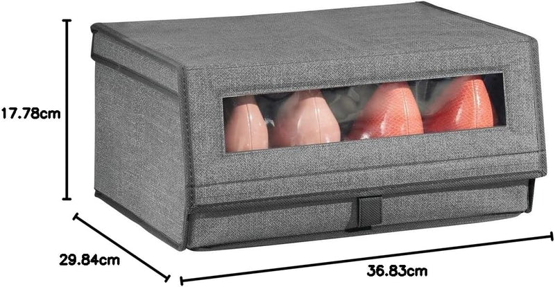 mDesign 8er-Set Schuhaufbewahrung aus Stoff – stapelbare Schuhbox mit Sichtfenster, Klettverschluss