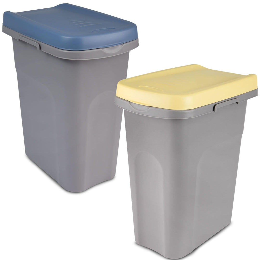 2x 25L Mülleimer gelb blau, Mülleimer Küche, Mülleimer 2 Fächer, Mülltrennsystem, Mülltonne, Abfalle
