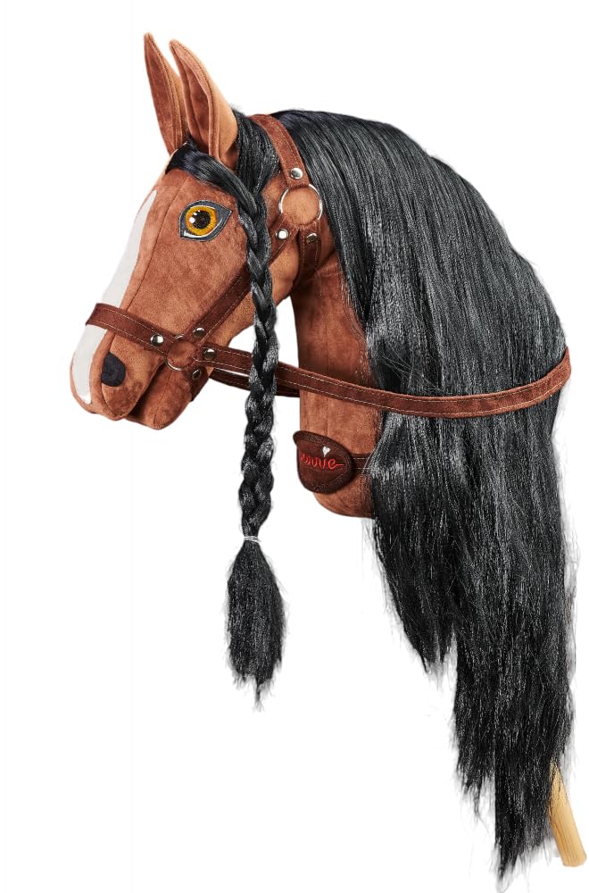 PONNIE Reitpferd mit Rollen Camel XL (9-99 Jahre), Spielpferd zum Reiten mit Rot Sattel, Kämmbare Mä