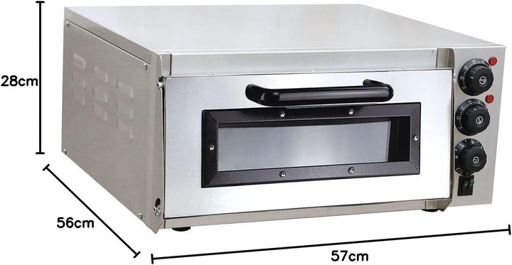 Pizzaofen elektrisch aus Edelstahl mit Pizzastein 1 Kammer 2000 Watt Steinbackofen mit