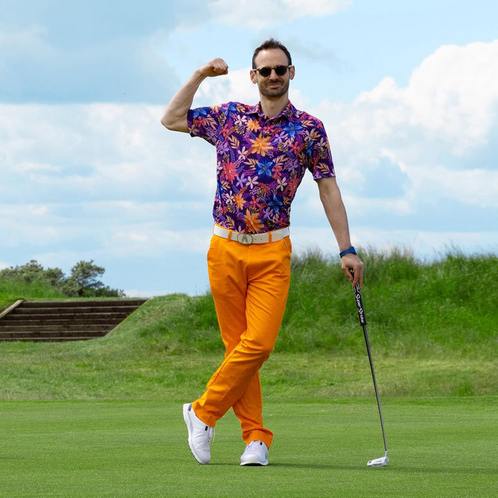 Royal & Awesome Herren Gemusterte Golf-Polo-Shirts Gemusterte Golf-Polo-Shirts M Blumen, M Blumen