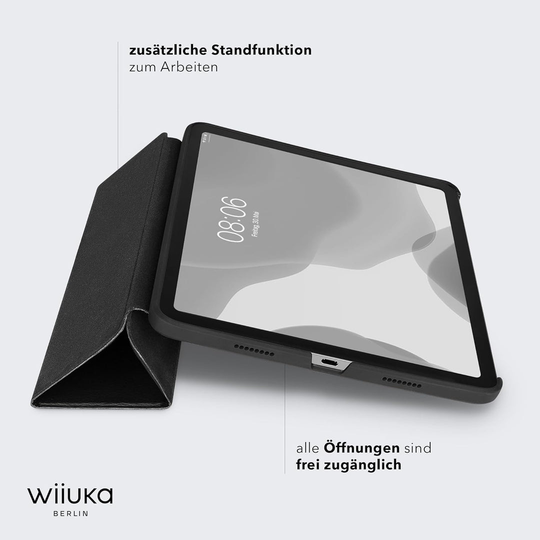WIIUKA Hülle für iPad Pro 12.9" (2022-2020), Deutsches Leder, Lederhülle extra Dünn, Premium Smart-C