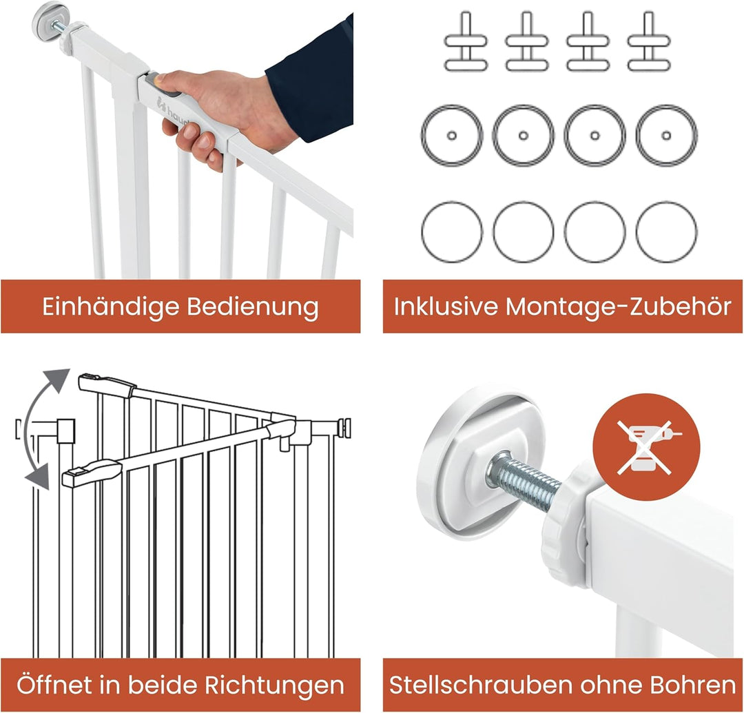 Hauck Treppenschutzgitter Türschutzgitter Open N Stop 2 inkl. 9 cm Verlängerung für Breiten 84-89 cm