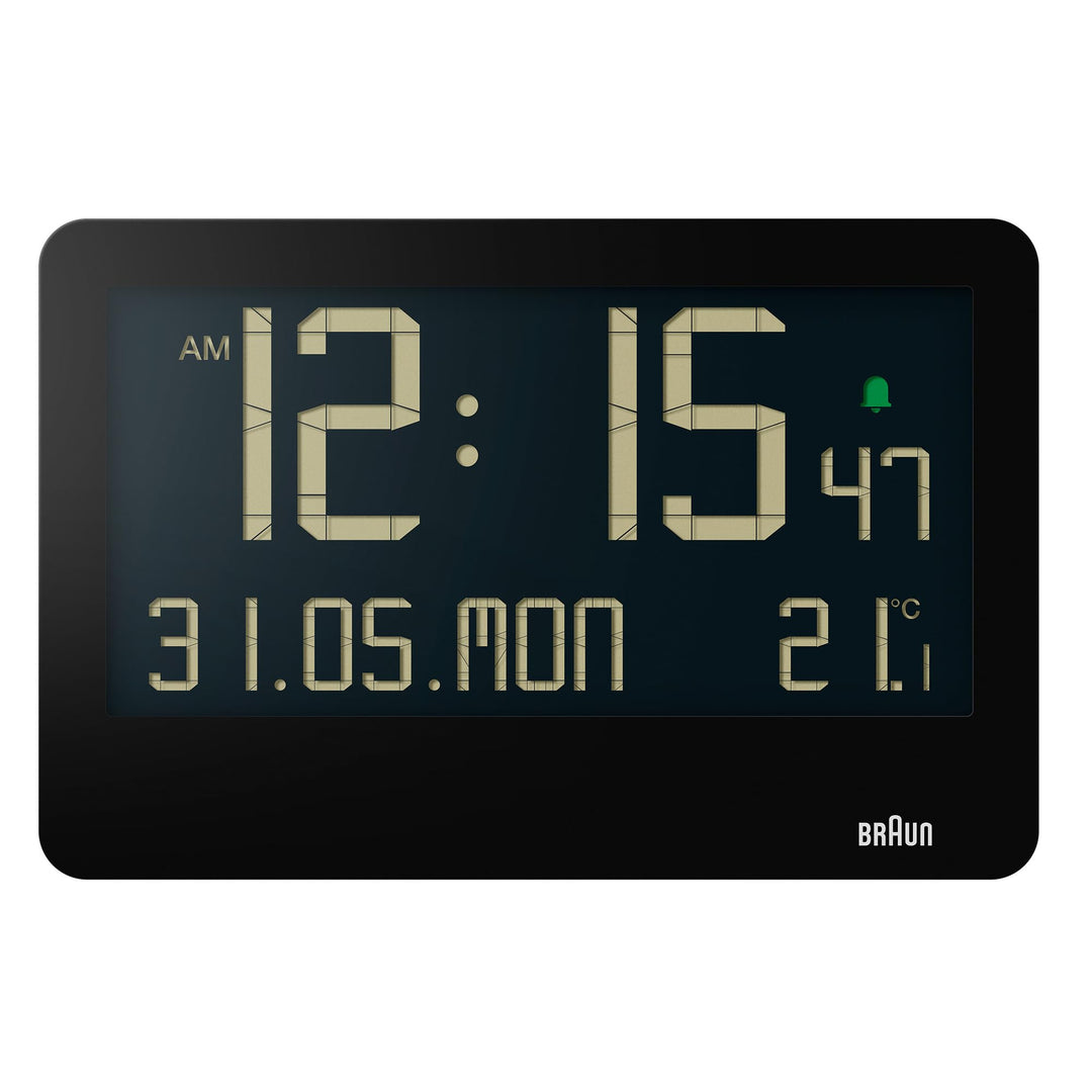 Braun Digitale Wanduhr mit Innentemperatur, Datum, Wochentag, grossem umgekehrtem LCD-Display, Schne