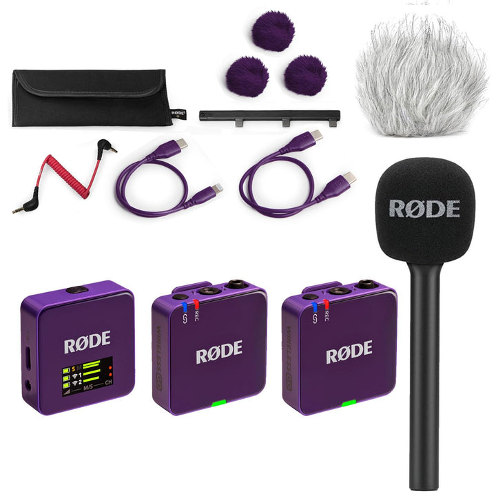 Rode Wireless GO Gen 3 Drahtloses 2-Kanal Mikrofon-Funksystem Lila mit Interview GO Handadapter und