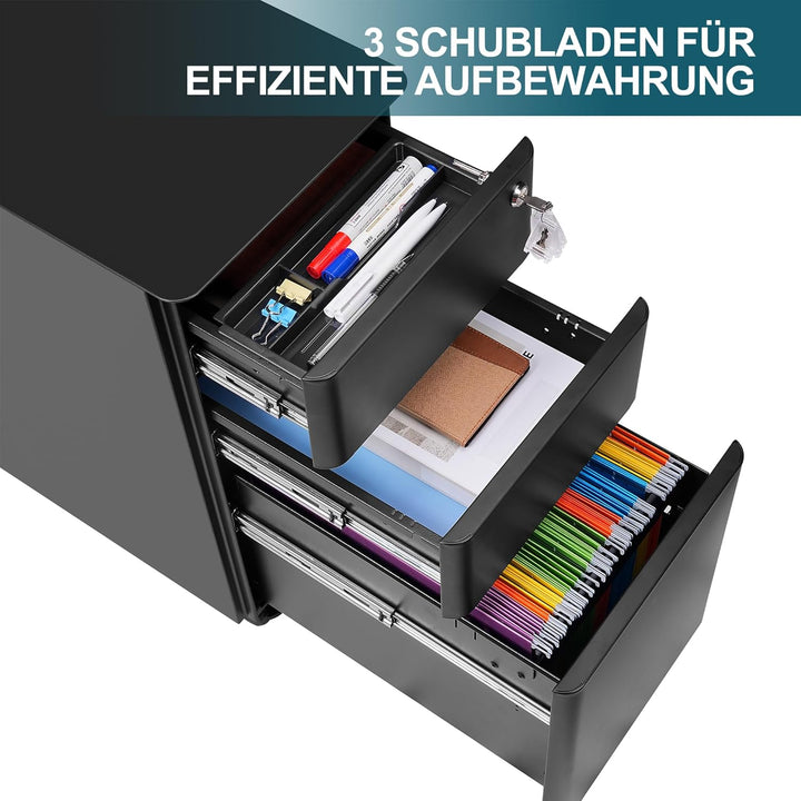 Rollcontainer, Aktenschrank, Schubladenschrank, Büroschrank aus Metall, Vormontiert, Abschliessbarer