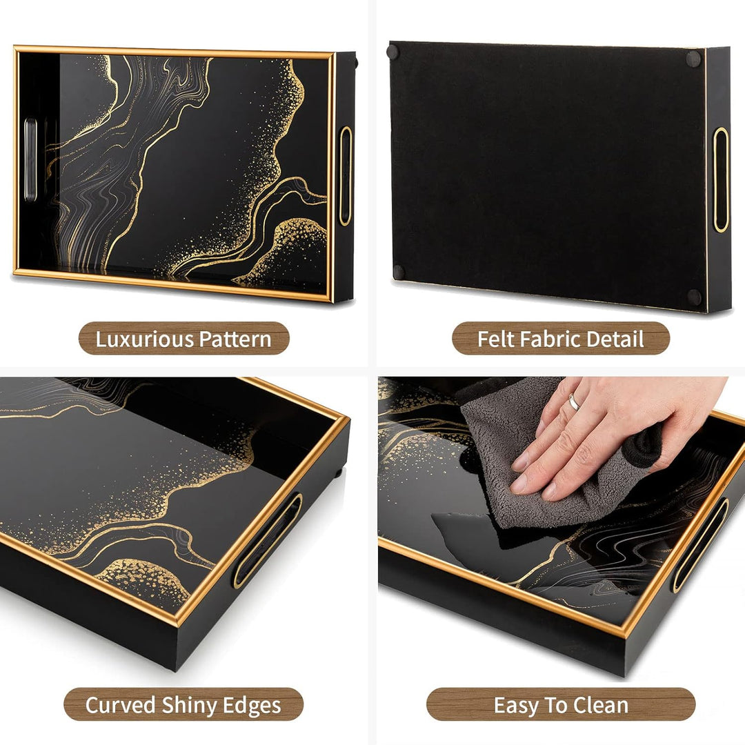 Hanobe Deko Tablett Kaffeetablett Serviertablett: Schwarzes dekoratives Gold Couchtisch Tabletts Dek