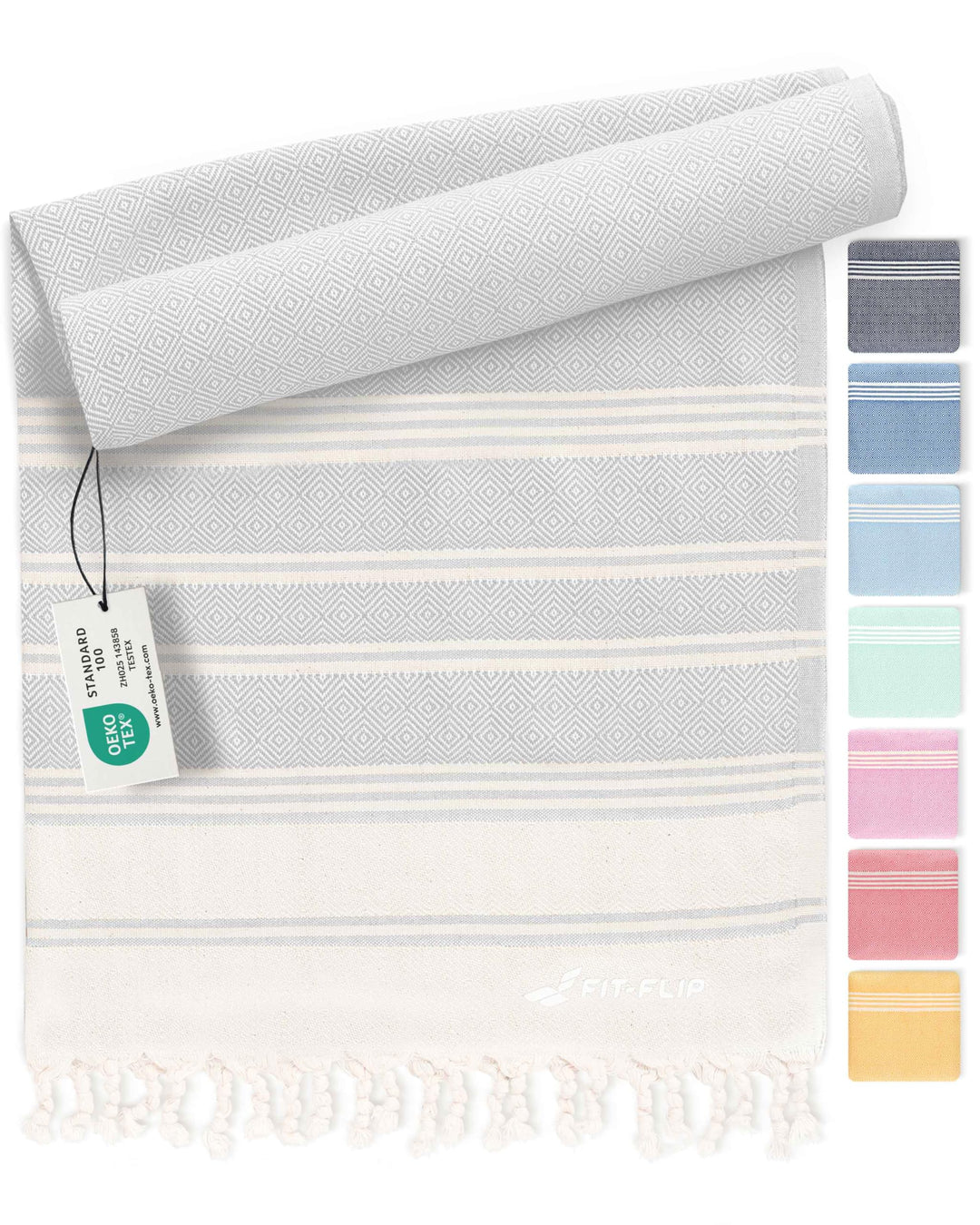 Fit-Flip Hamamtuch aus 100% Baumwolle saugfähig und schnelltrocknend | Light Grey, 100x200cm Diamond