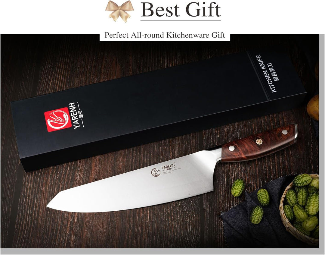 YARENH Kochmesser aus Rostfreiem Stahl, Profi Chefmesser - Scharfe und Langlebige Klinge, 20 cm Klin