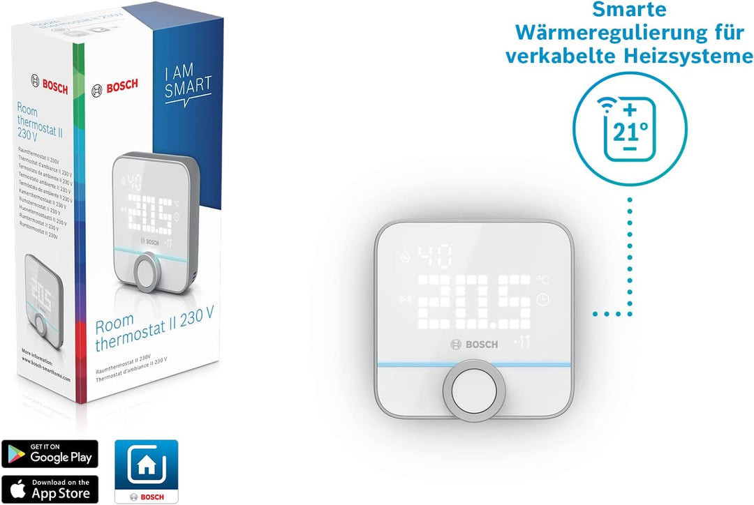Bosch Smart Home Raumthermostat II für kabelgebundener Heizsysteme, 230 V, kompatibel mit Google Ass