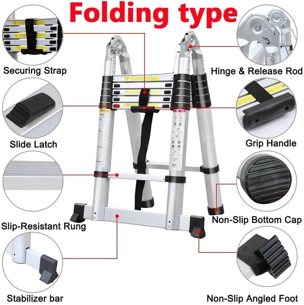 5M Teleskopleiter, Mehrzweckleiter,Rutschfester Aluleiter Klappleiter Schiebeleiter Sprossenleiter A