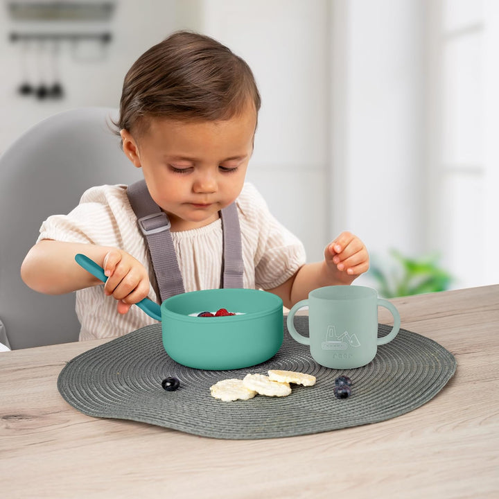 reer Silikon Geschirrset| Kinder-Geschir | 4-teilig – Teller, Schale, Becher & Löffel | lebensmittel