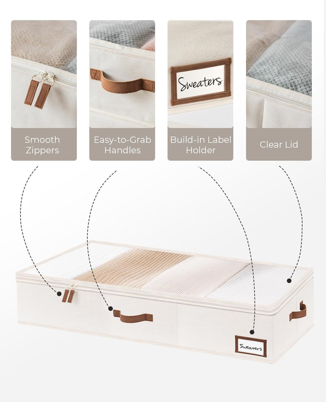 StorageWorks Unterbett Aufbewahrungsbox, extra Grosse Unterbettkommode mit Deckel, Stoff Unterbettbo