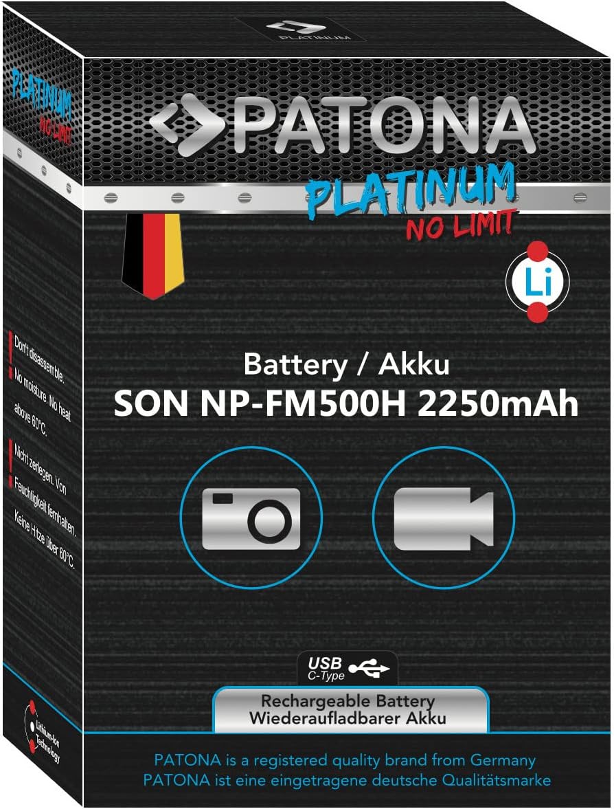 PATONA 1374 Platinum NP-FM500H USB Akku (2250 mAh) mit direkt USB Eingang (USB-c)