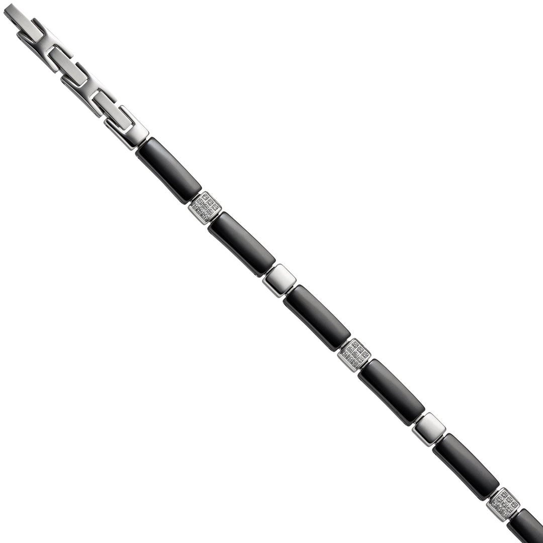 Jobo Damen-Armband aus Edelstahl mit schwarzer Keramik und Zirkonia 21 cm