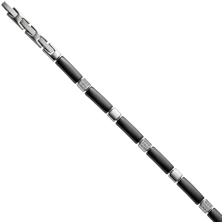 Jobo Damen-Armband aus Edelstahl mit schwarzer Keramik und Zirkonia 21 cm