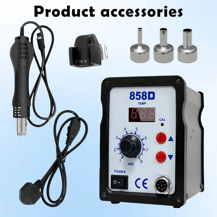 700W Heissluft Lötstation, 858D Hot Air Rework Station mit LED Display und 3 Düsen, 2-in-1 Entlötsta
