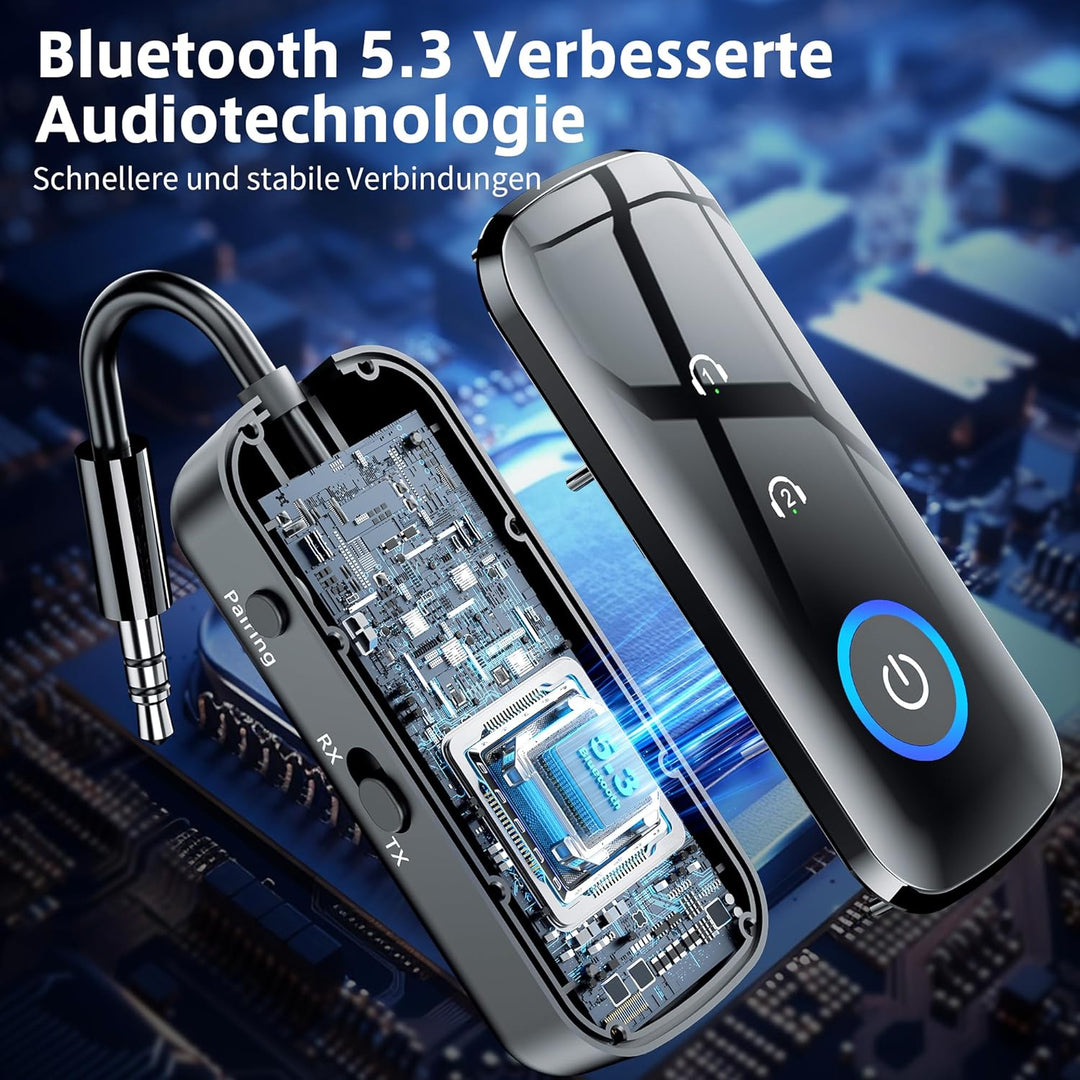 SONRU Bluetooth 5.3 Sender-Empfänger Klinke, 2-in-1 Bluetooth Adapter Flugzeug Bluetooth Splitter mi