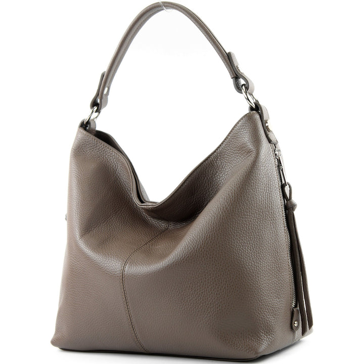modamoda de Damen Schultertasche, Leder T160 T160 Blassbraun, T160 Blassbraun