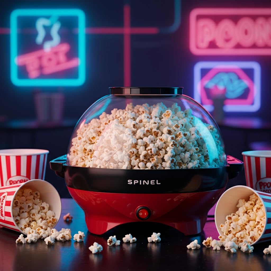 SPINEL Popcornmaschine, Popcorn maschine mit Zucker, Öl, Butter, Fassungsvermögen 5,5 l, Antihaftbes