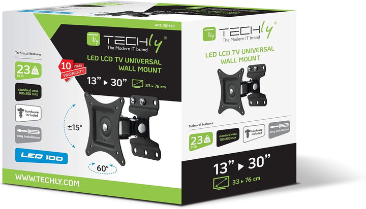 Techly ICA-LCD-201BK Wandhalterung f. LCD TV LED 33.02 cm (13 Zoll) - 76.2 cm (30 Zoll) FullMotion S