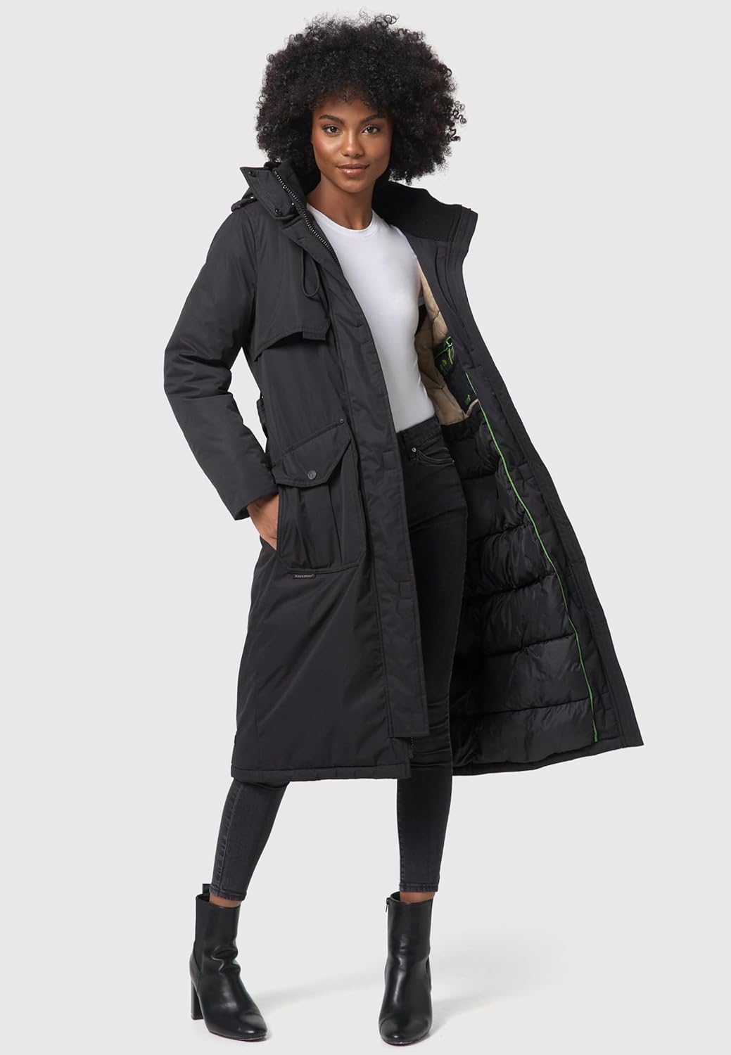 Navahoo Damen Wintermantel Warmer Parka lang mit hohem Kragen und weicher Kapuze Hokulanii XS-XXL XS