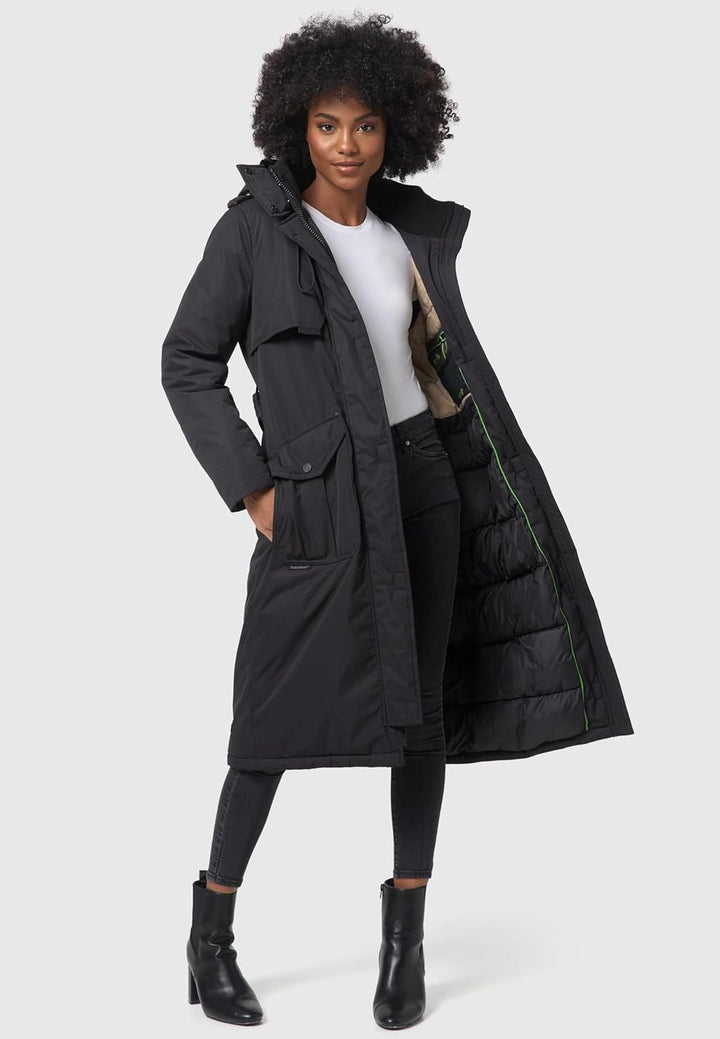 Navahoo Damen Wintermantel Warmer Parka lang mit hohem Kragen und weicher Kapuze Hokulanii XS-XXL XS