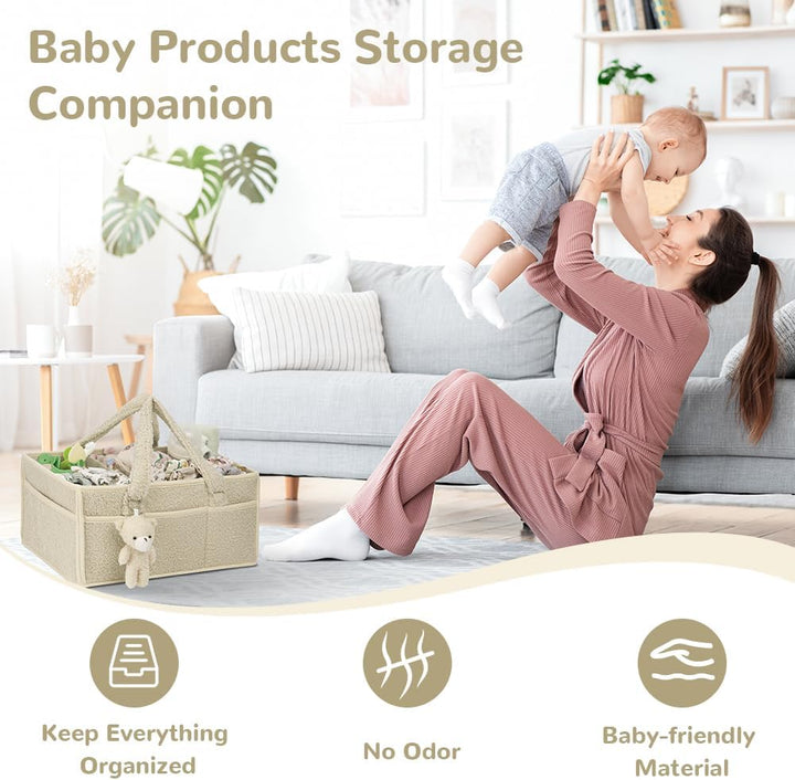 Baby Windel Caddy Organizer, Windel Organizer, Plüsch Baby Diaper Caddy mit Fächern & Griffen, Off-W