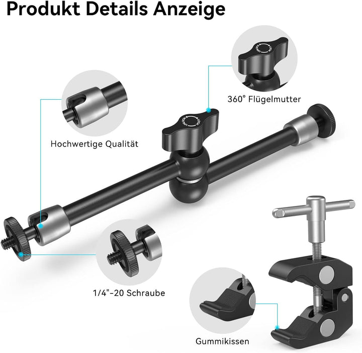 SMALLRIG 10 Zoll Magic Arm mit Super Clamp Large Crab Zangenclip für Monitor LED Licht - KBUM2732, 1