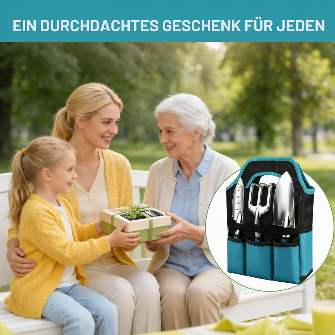 Gartenwerkzeug-Set 7 Stück, Ergonomische Gartenwerkzeuge mit Anti-Rutsch-Griff, Rostfrei, aus Alumin