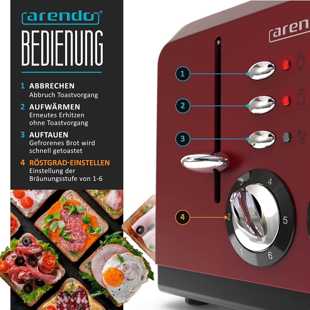 Arendo - Automatik Toaster 4 Scheiben - Edelstahlgehäuse - bis zu vier Sandwich und Toast-Scheiben -