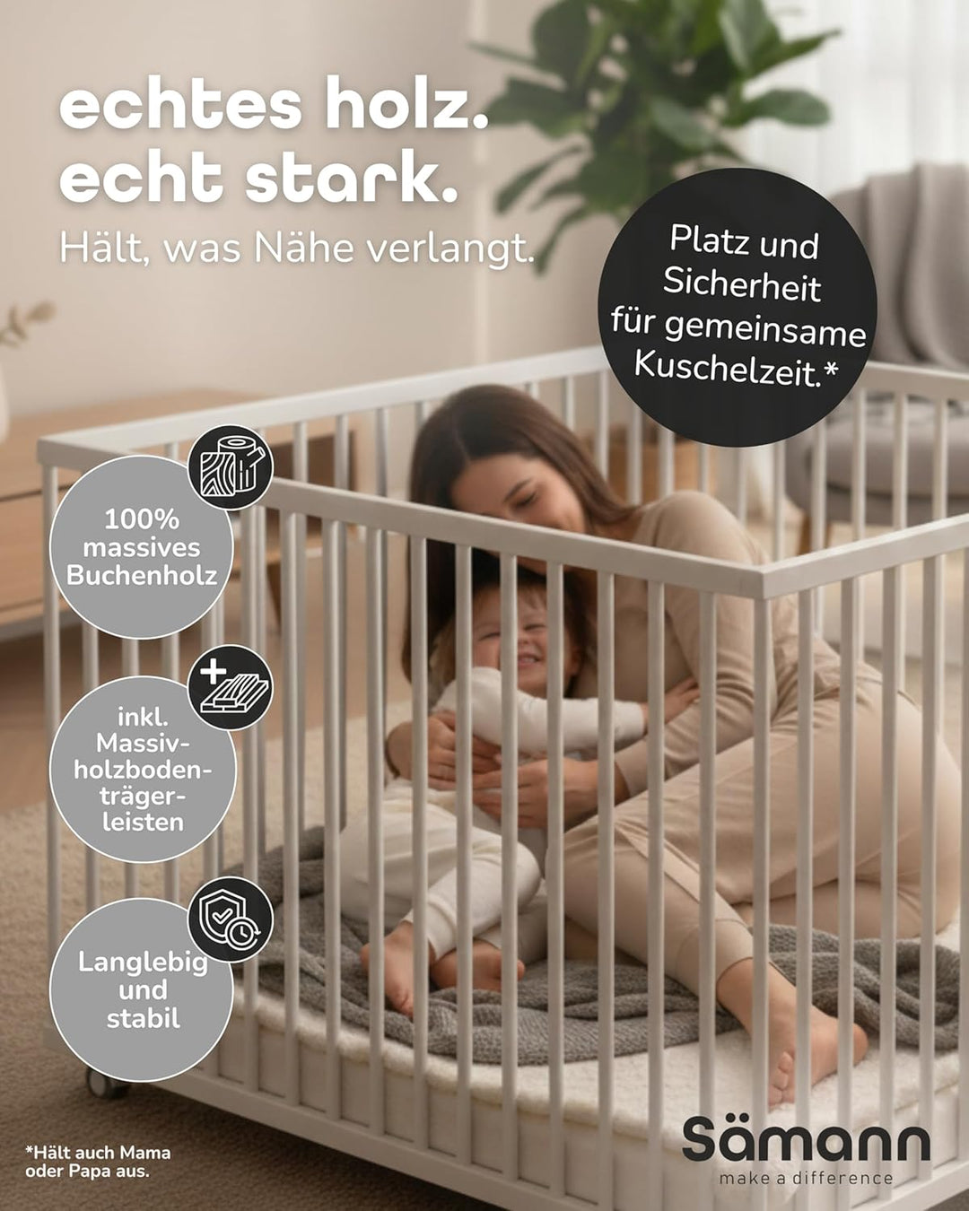 Sämann Laufstall Baby mit Matratze Cloud Air und Schlupfsprossen | TÜV geprüft | stufenlos höhenvers