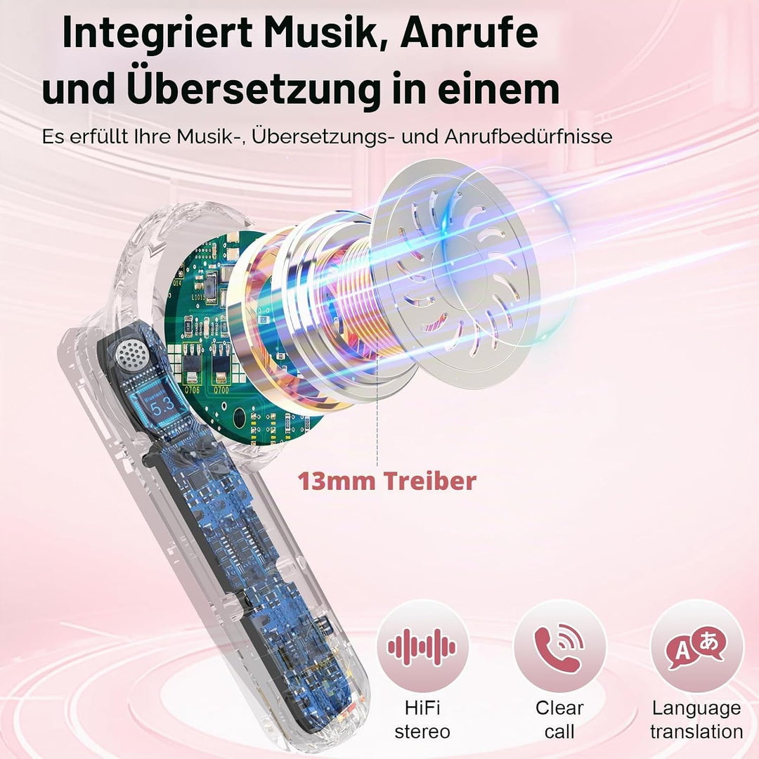 AI Kopfhörer Übersetzer, 3-in-1 Sprachübersetzer Kopfhörer 165 Sprachen mit App,7 Übersetzungsmodi E